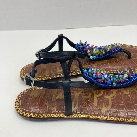 Sam Edelman Gabrielle Colorful Beaded Thong Ankle Strap Flat Sandals Leather 8 - Picture 8 of 16
